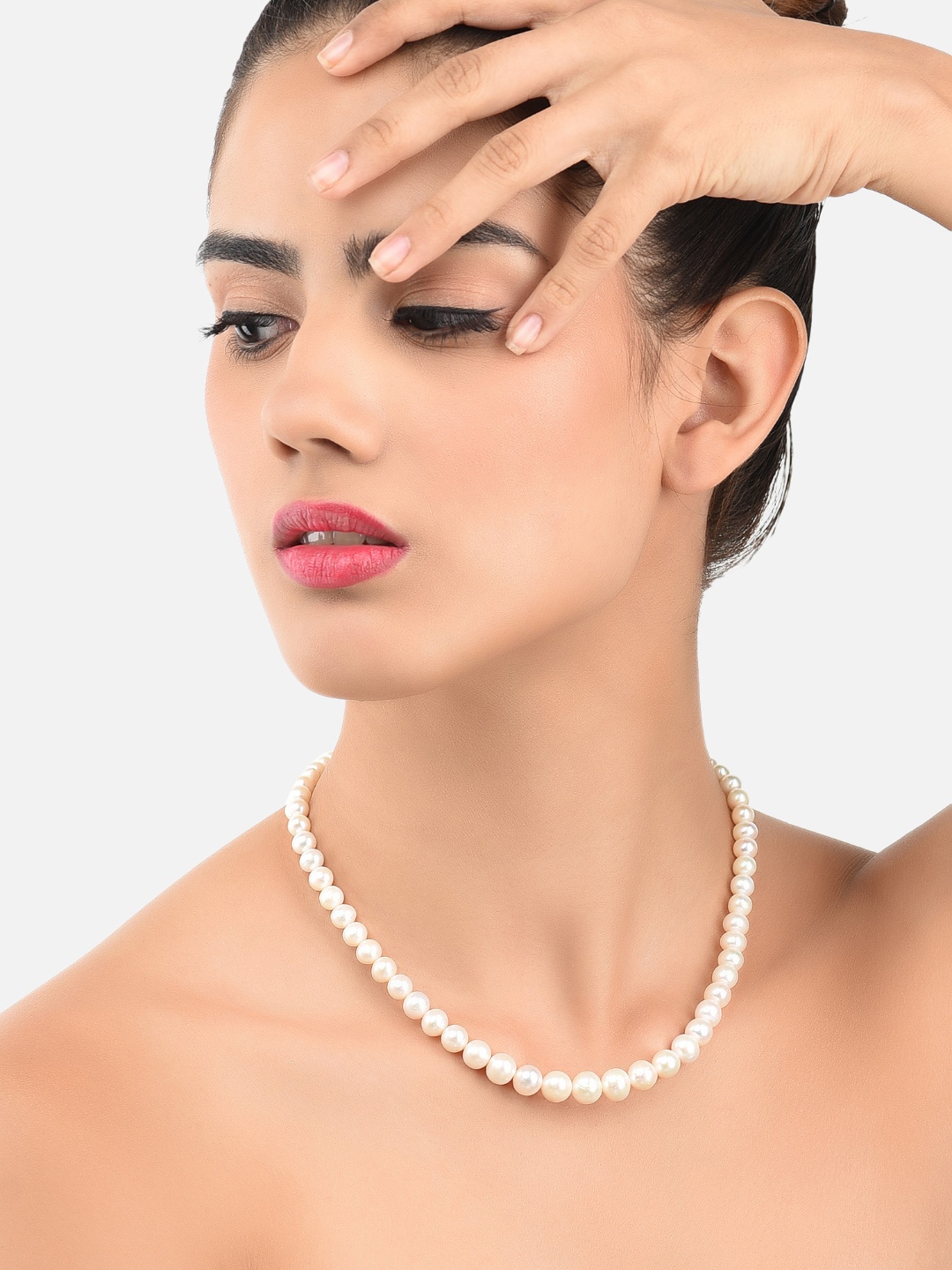 

Zaveri Pearls Fresh Water Round Pearls 6-7mm AAA+ Quality Necklace, White
