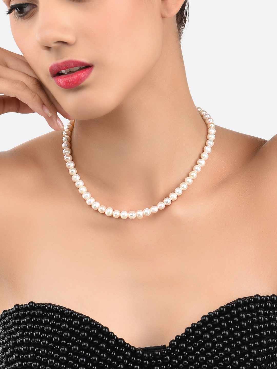 

Zaveri Pearls Fresh Water Round Pearls 7-8mm AAA+ Quality Necklace, White