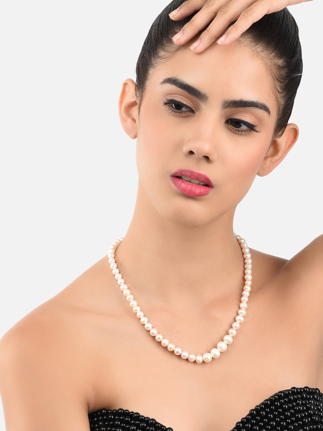 

Zaveri Pearls Fresh Water Round Pearls 4-9 mm AAA+ Quality Necklace, White