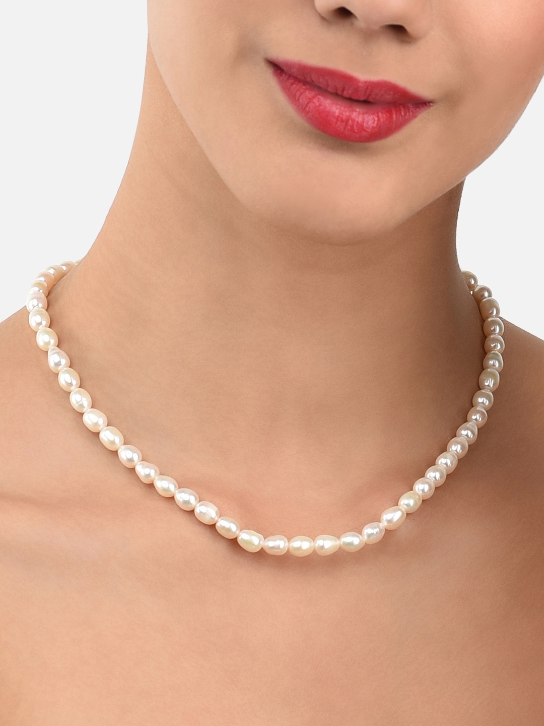 

Zaveri Pearls Fresh Water Rice Pearls 5-6mm AAA+ Quality Necklace, White