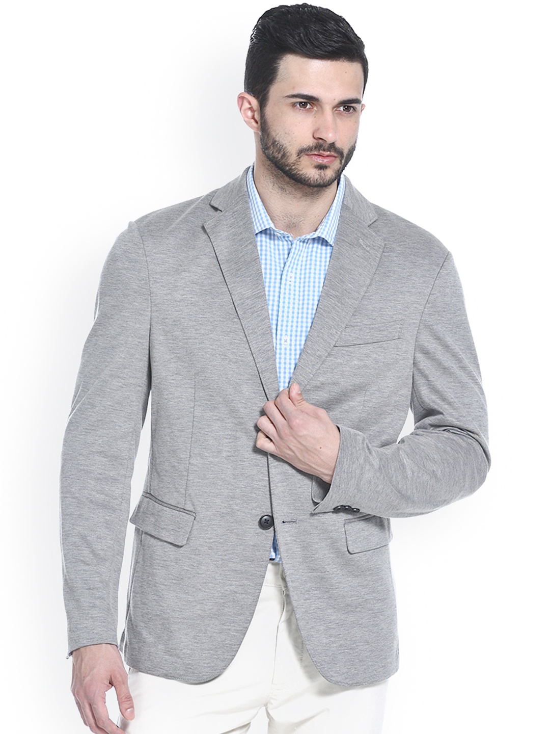 

Basics Grey Single-Breasted Slim Fit Blazer