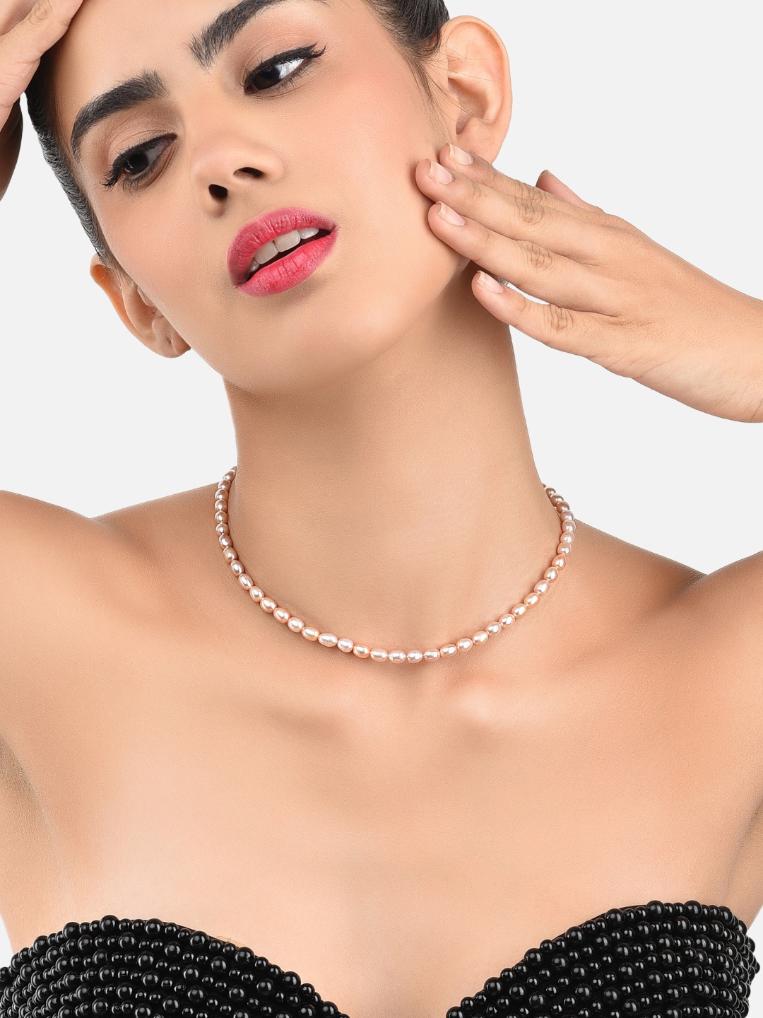 

Zaveri Pearls Fresh Water Rice Pearls 4-5mm AAA+ Quality Necklace, Pink