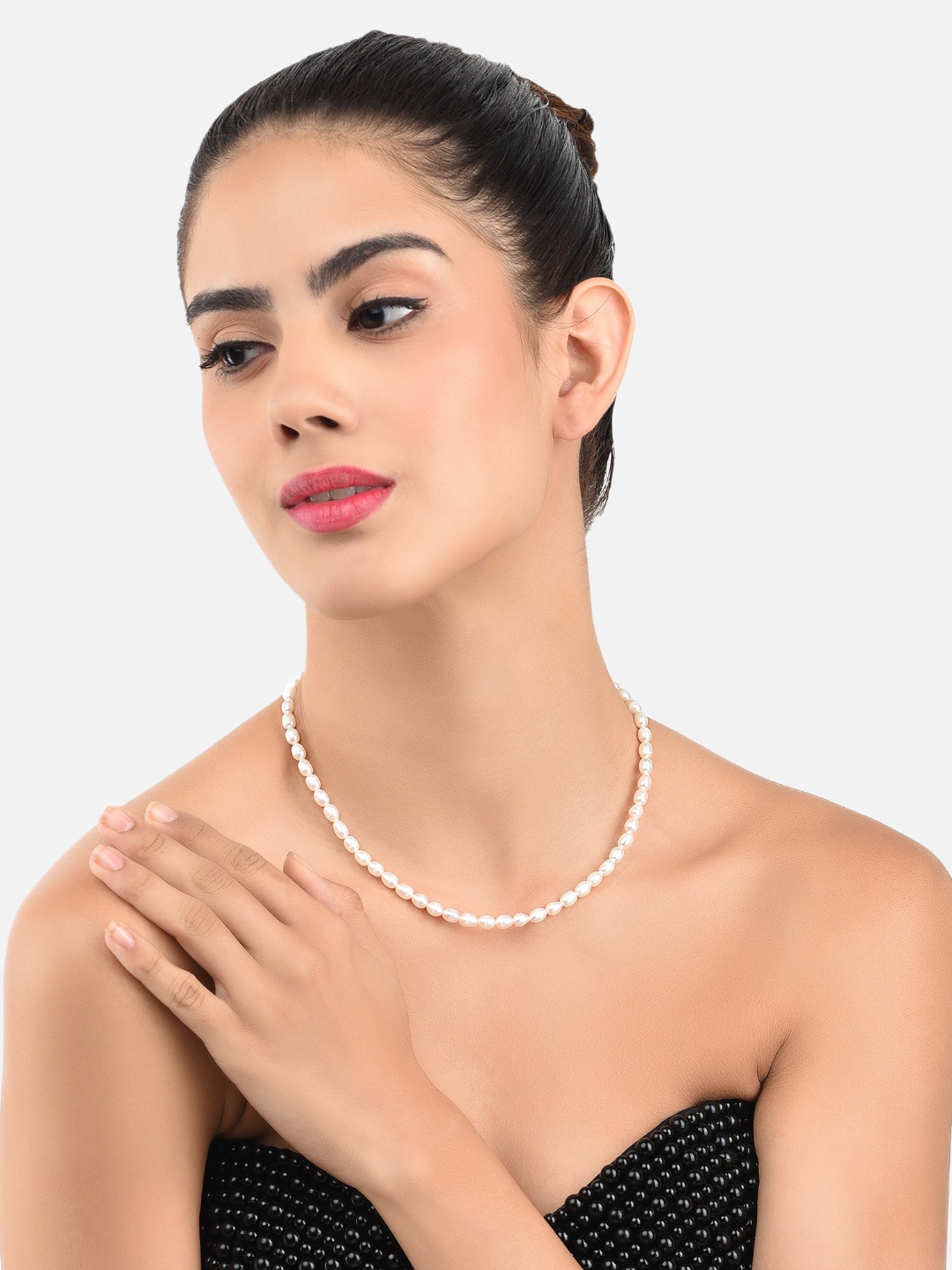 

Zaveri Pearls Fresh Water Rice Pearls 4-5mm AAA+ Quality Necklace, White