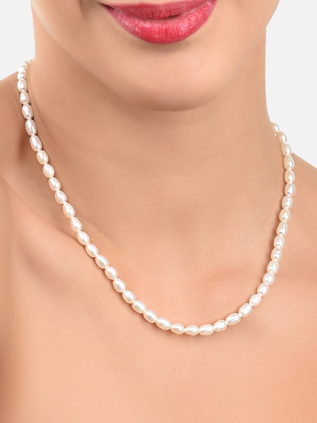 

Zaveri Pearls Fresh Water Rice Pearls 4-5mm AAA+ Quality Necklace, White