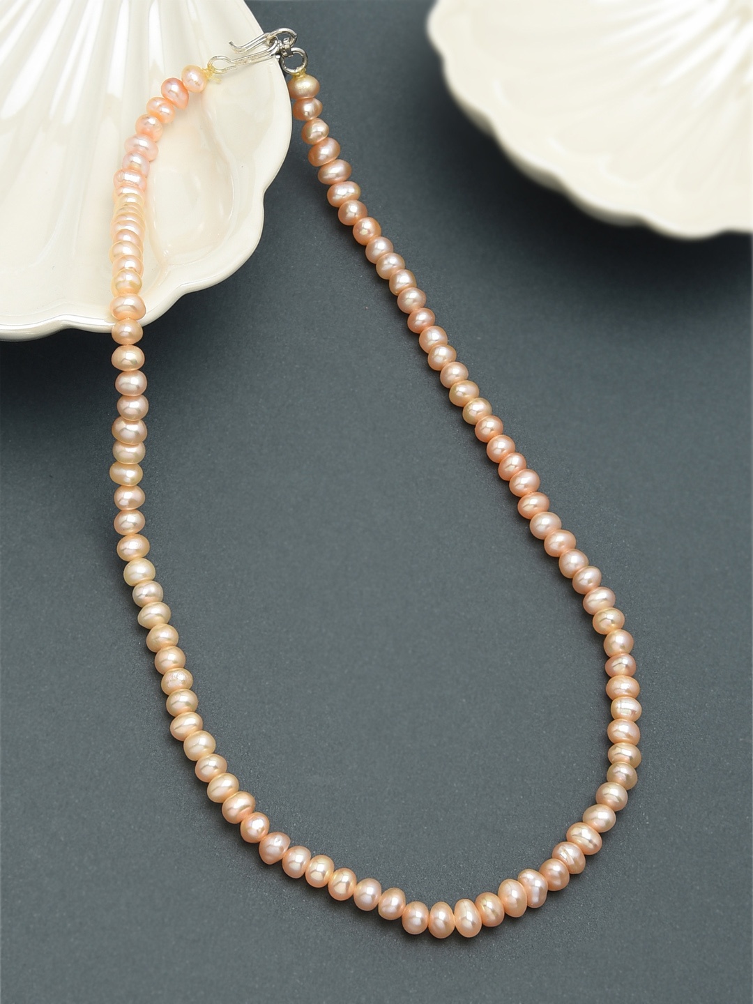 

Zaveri Pearls Fresh Water Button Pearls 4-5mm AAA+ Quality Necklace, Peach