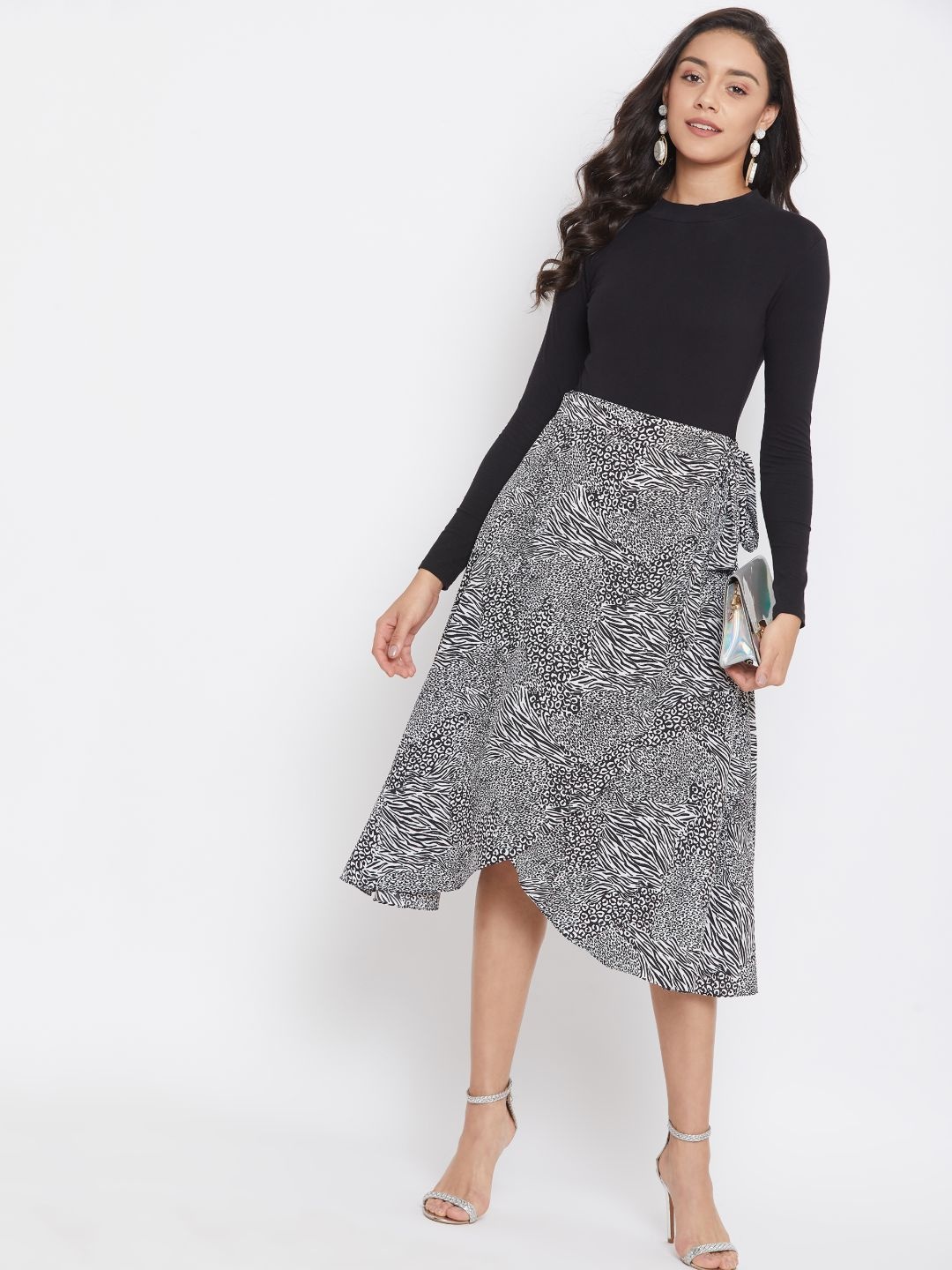 

Uptownie Lite Women Black & White Printed Ruffle Skirt