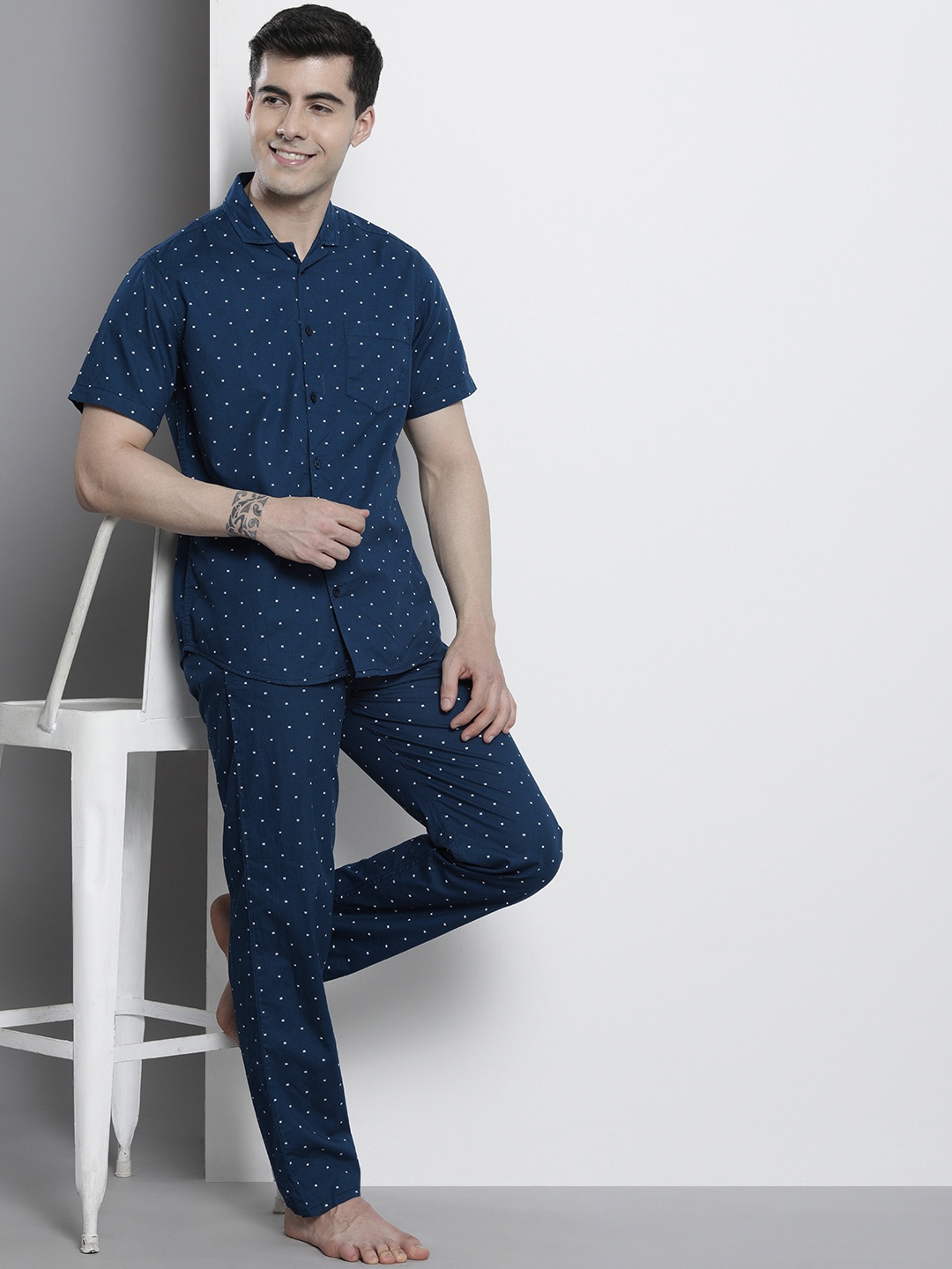 

The Indian Garage Co Men Printed Night suit, Navy blue