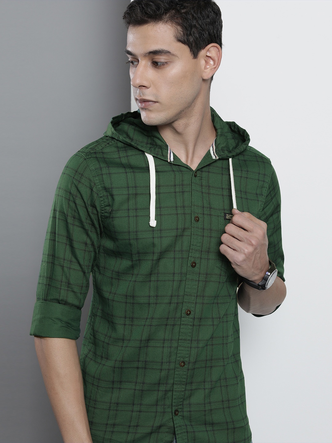 

The Indian Garage Co Men Green Slim Fit Tartan Checks Casual Shirt