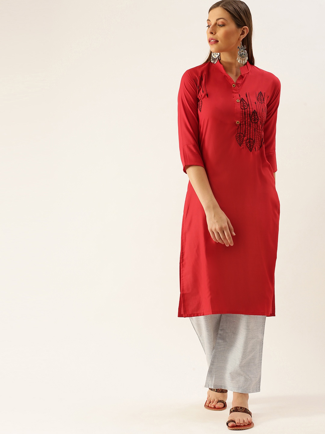 

Youthnic Women Red & Black Embroidered Kurta with Palazzos