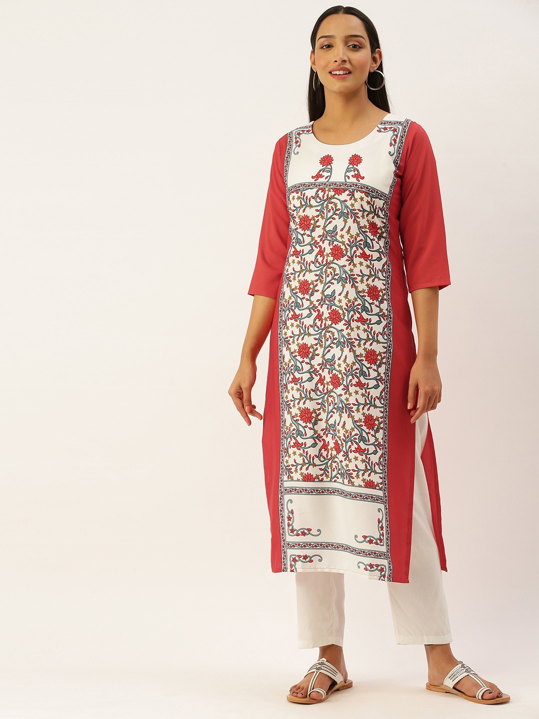 

7Threads Women Red & White Ethnic Motifs Printed Kurta