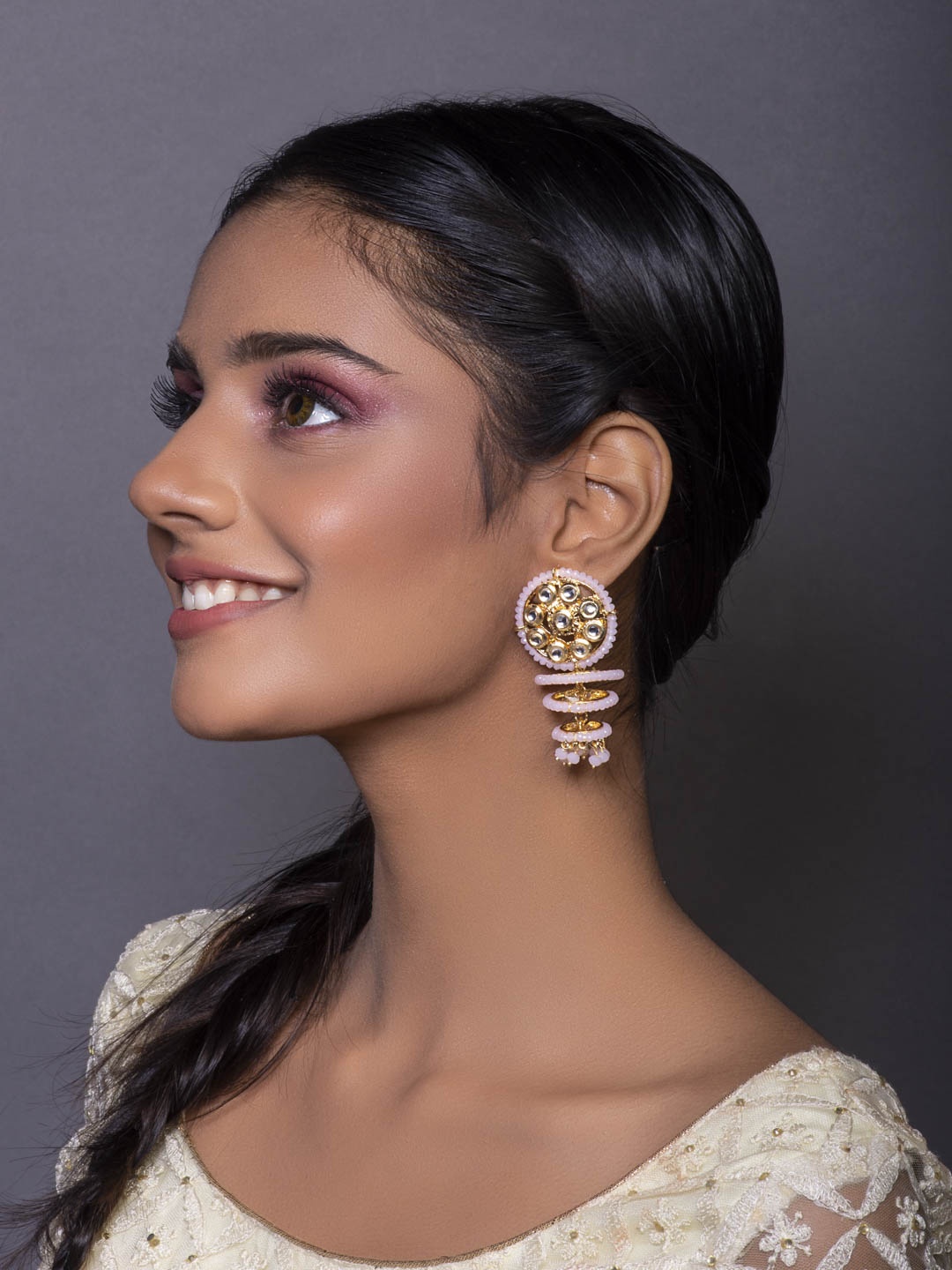 

Fida Gold-Plated & White Contemporary Drop Earrings