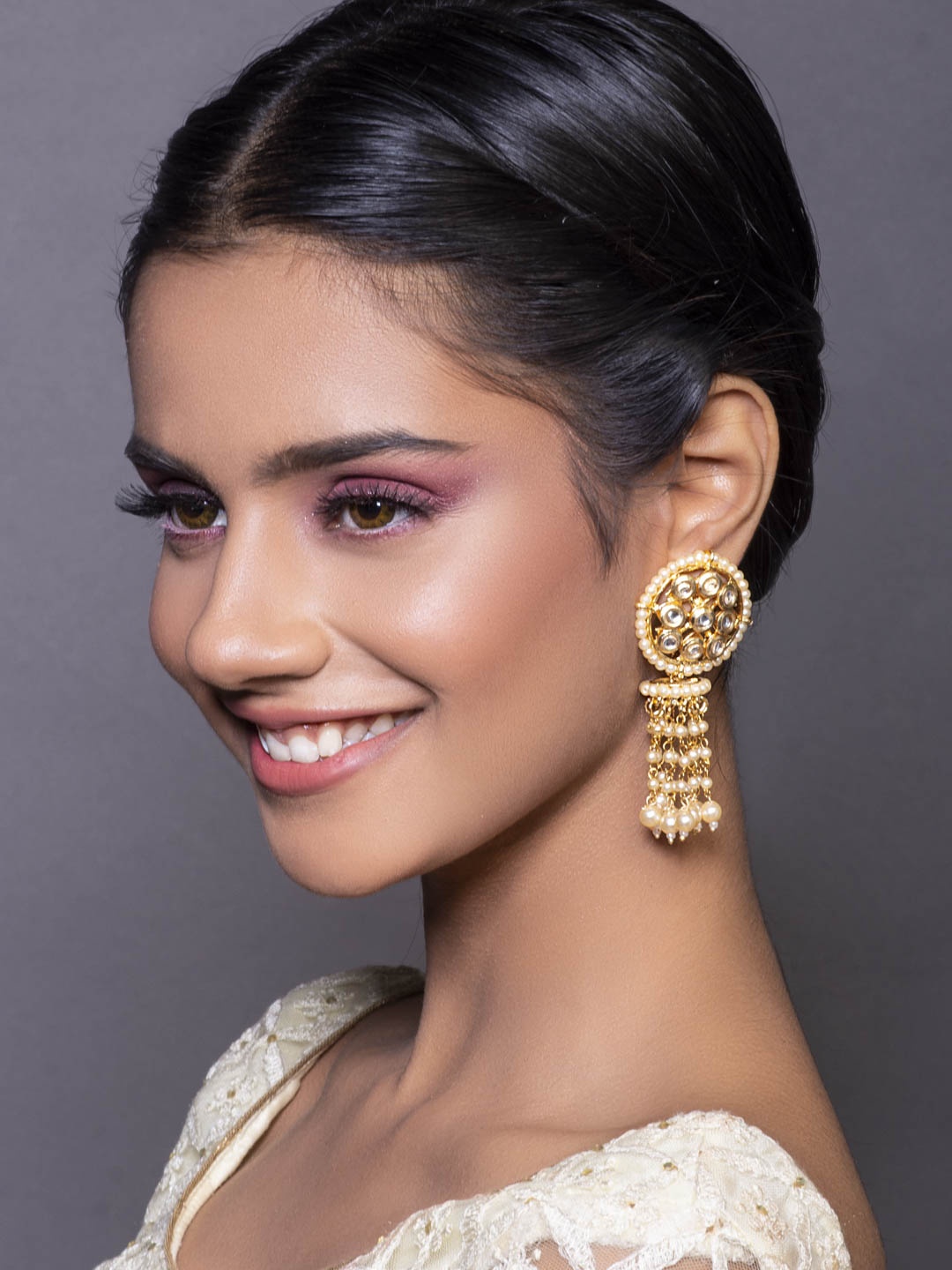 

Fida Gold-Toned & White Contemporary Jhumkas