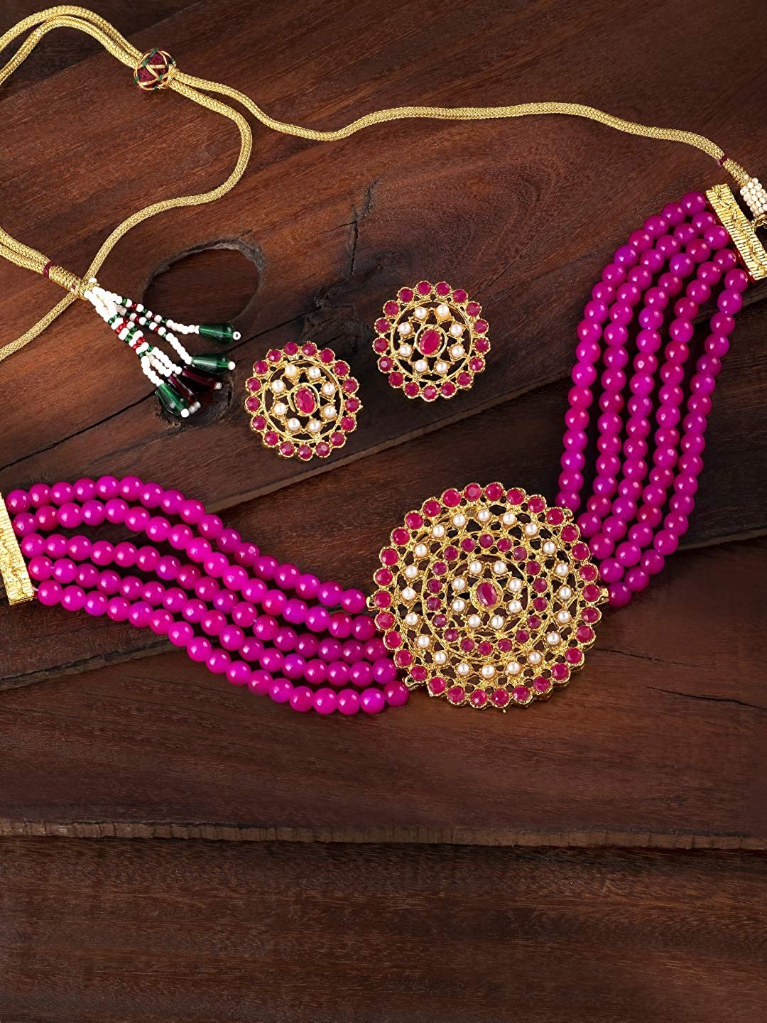

Peora Pink Gold-Plated Stone Studded Handcrafted Jewellery Set