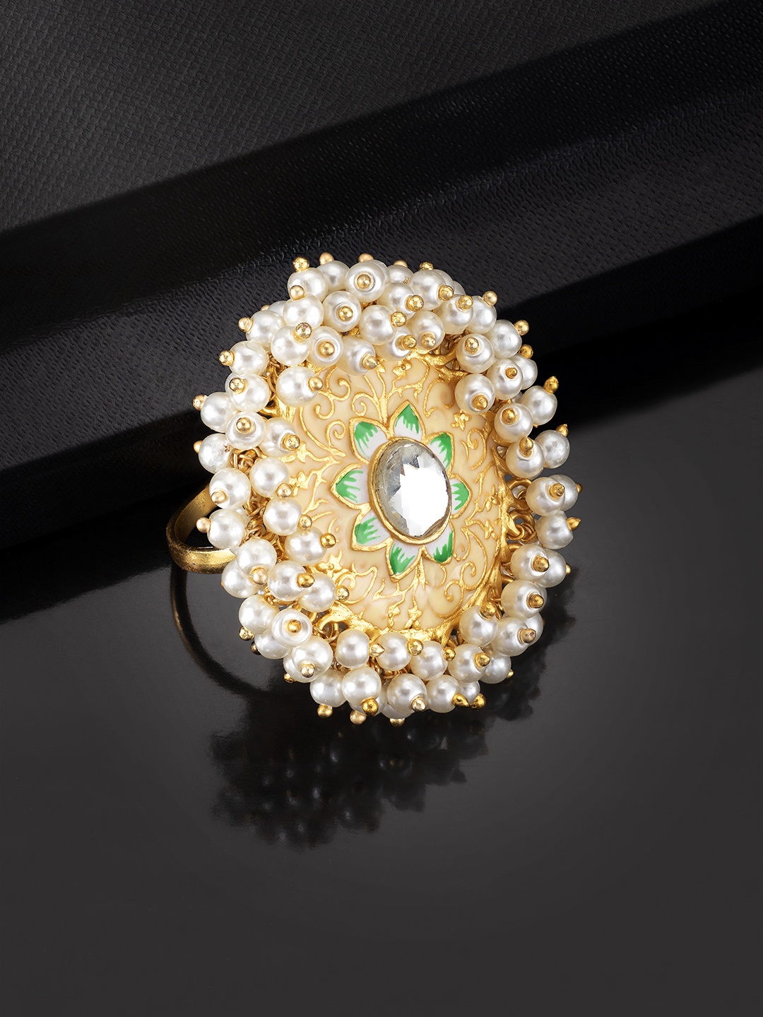 

Peora Gold-Plated Enamelled Studded Handcrafted Adjustable Finger Ring