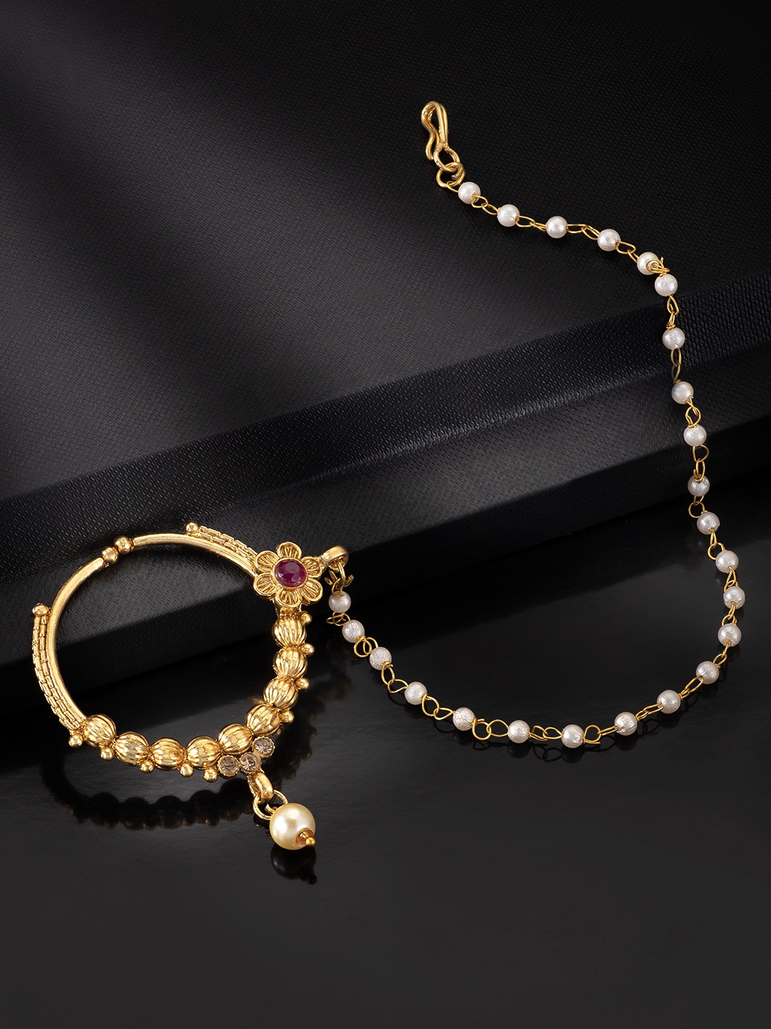 

Peora Gold-Plated Nose Ring with Pearl Chain