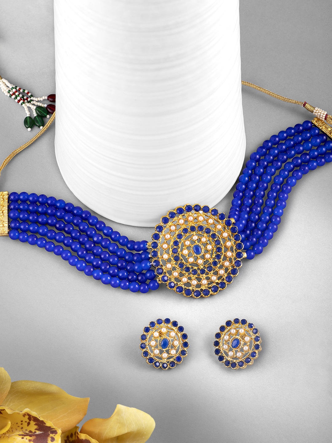 

Peora Blue Gold-Plated Stone Studded Handcrafted Jewellery Set