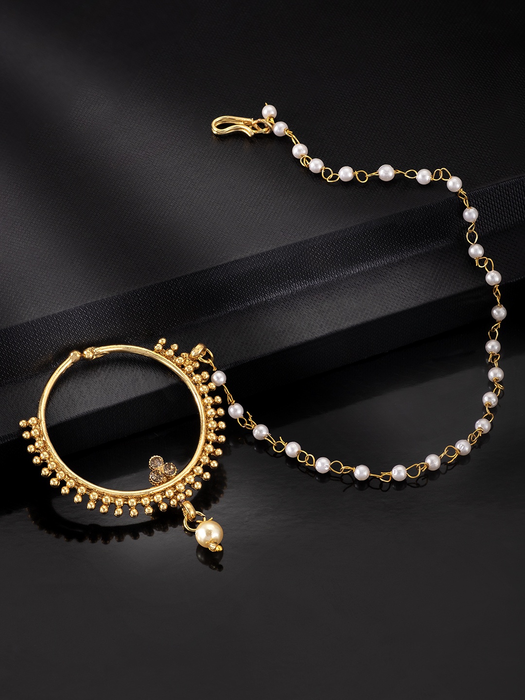 

Peora Gold-Plated Nose Ring with Pearl Chain