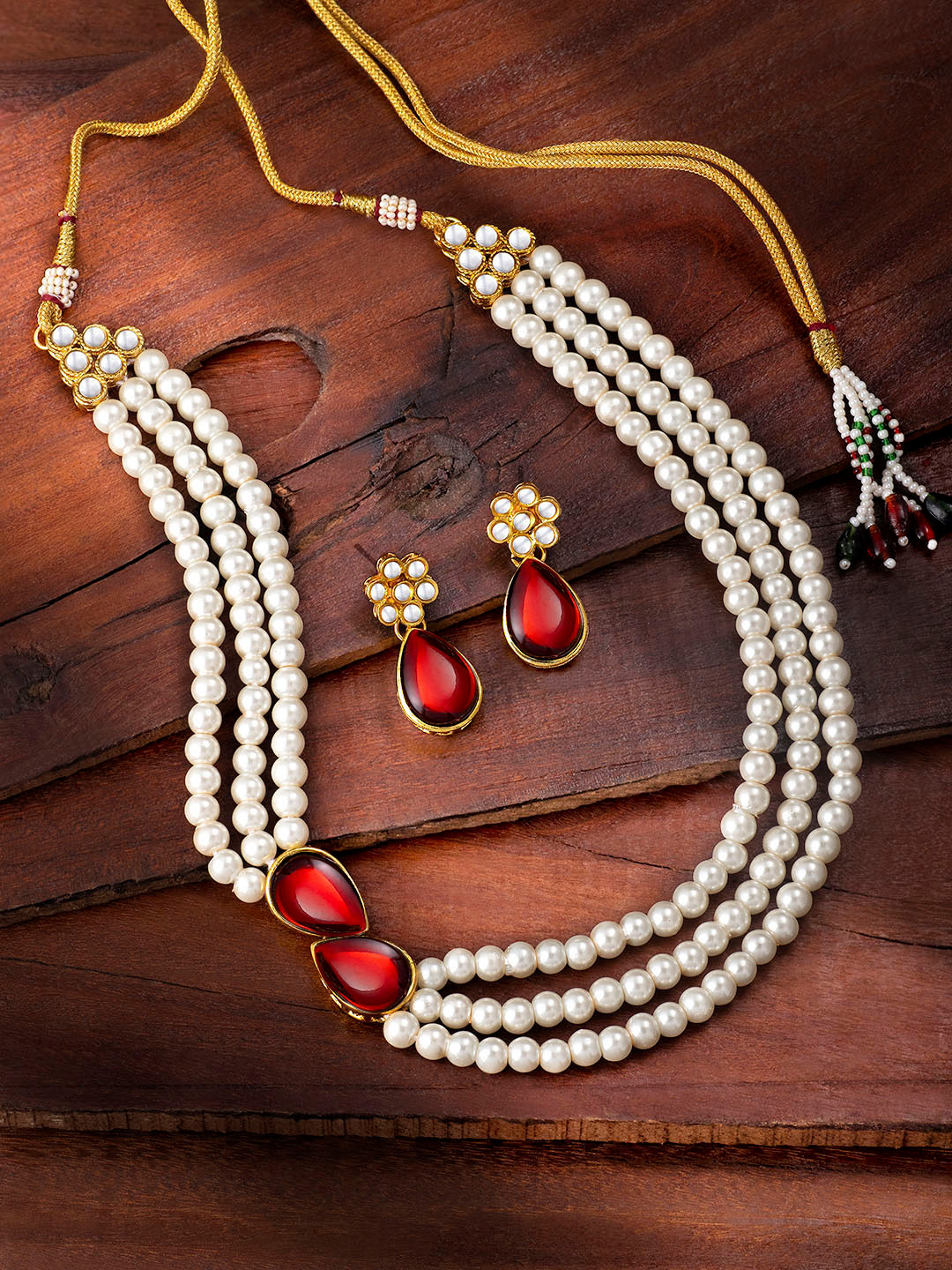 

Peora White & Maroon Gold-Plated Beaded Layered Handcrafted Jewellery Set