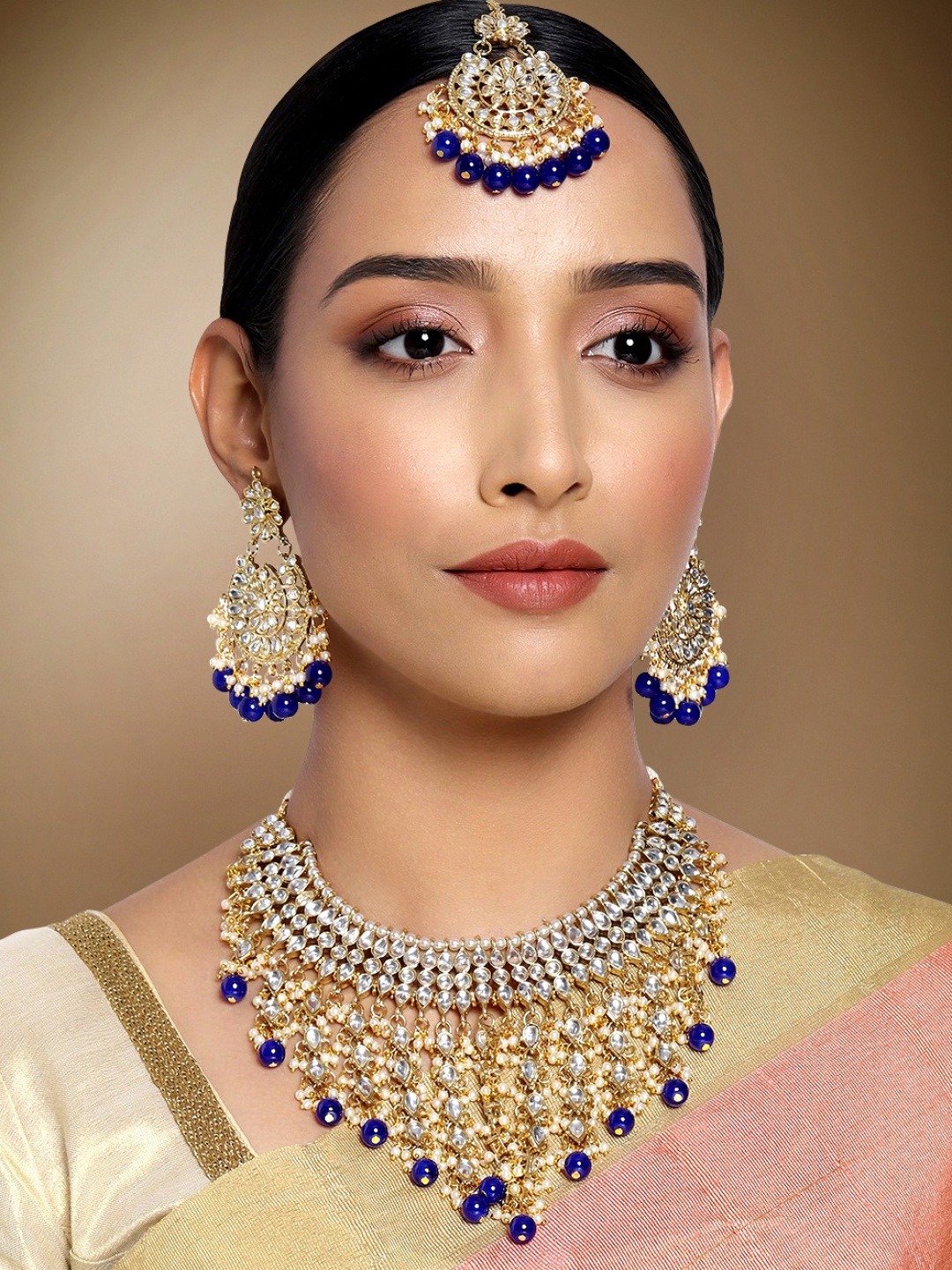 

Peora Blue Gold-Plated Kundan Studded Handcrafted Jewellery Set
