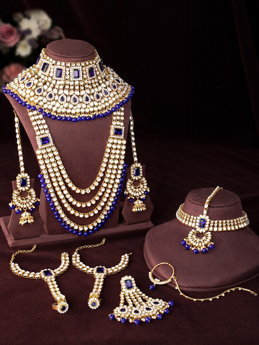 

Peora Blue Gold-Plated Kundan Studded Bridal Jewellery Set