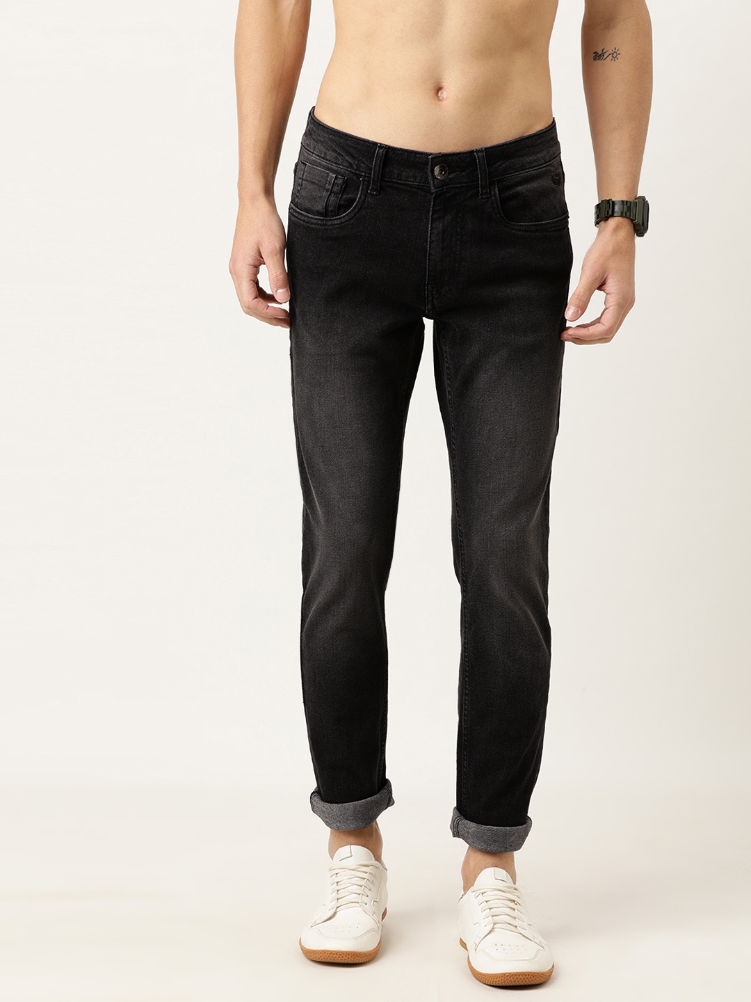 

Flying Machine Men Black Tapered Fit Mid-Rise Clean Look Stretchable Jeans