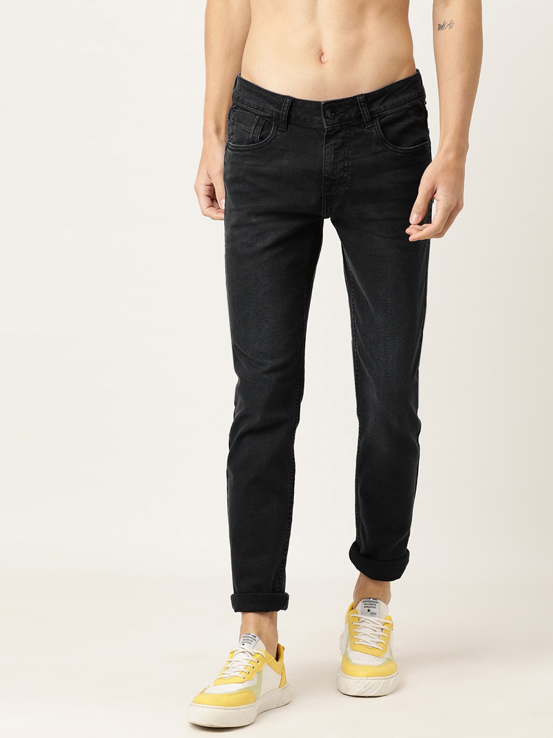 

Flying Machine Men Black Slim Tapered Fit Mid-Rise Clean Look Stretchable Jeans
