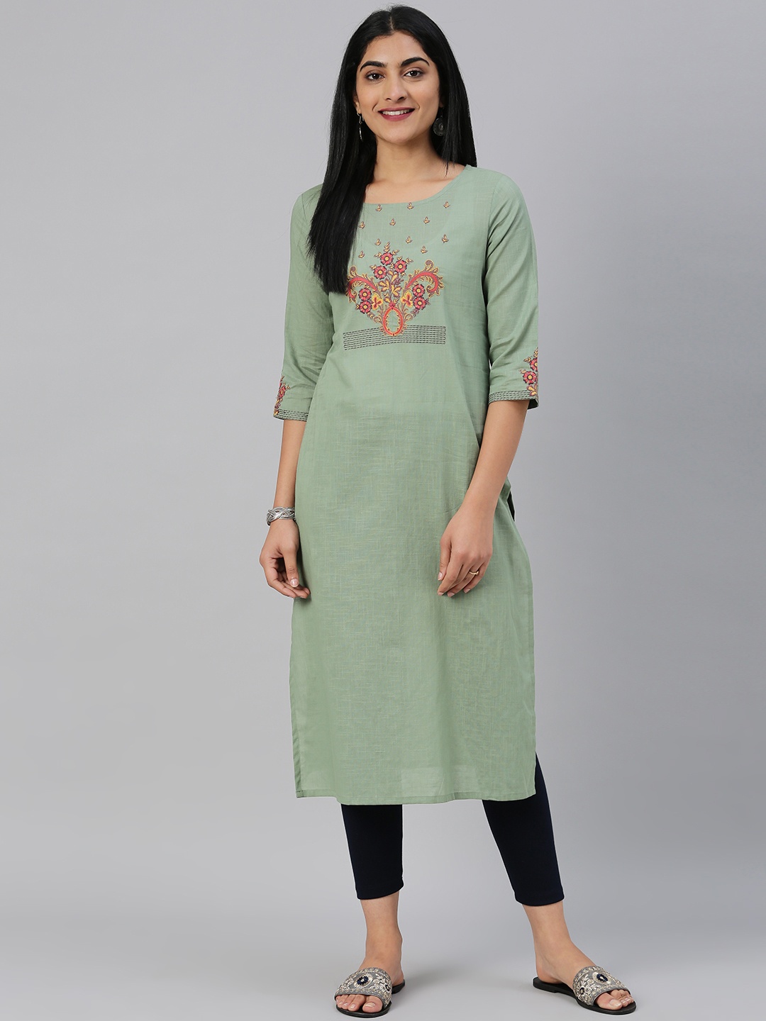 

Alena Green Floral Embroidered Kurta