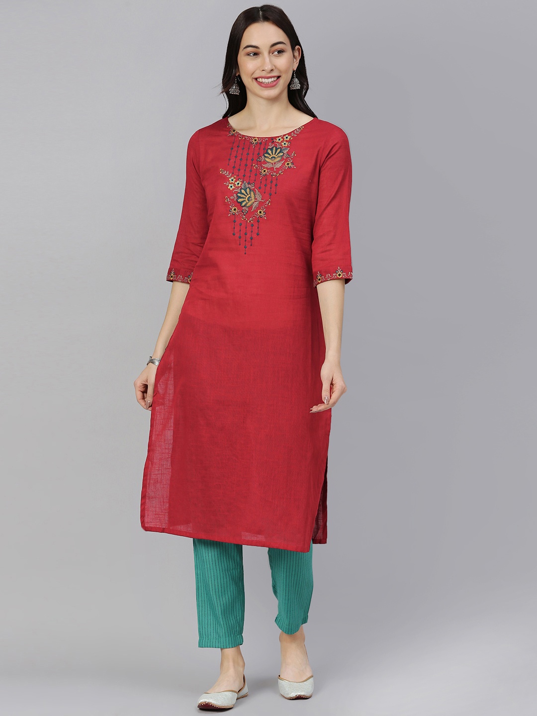

Alena Red Floral Embroidered Kurta