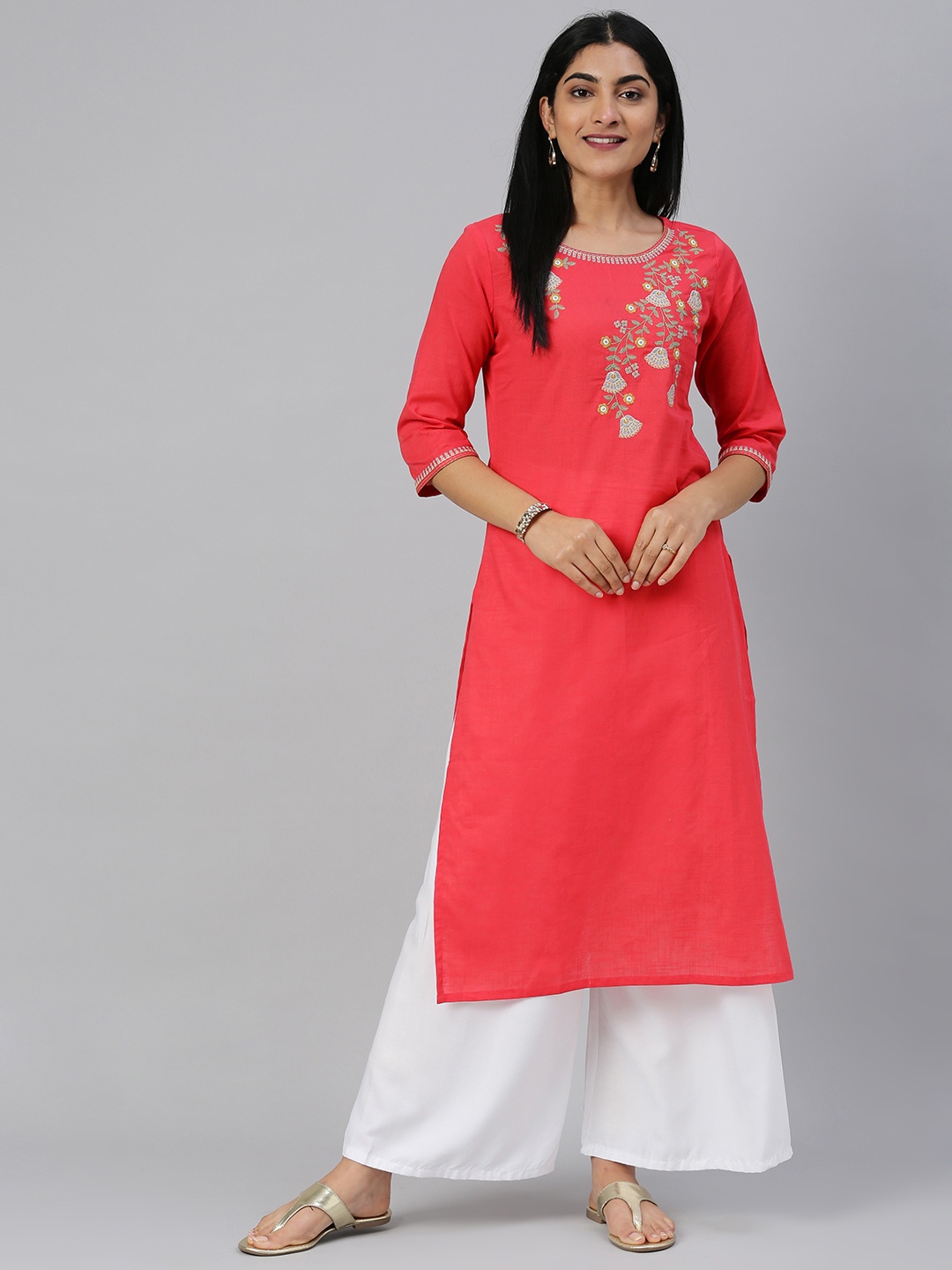 

Alena Women Red Yoke Design Straight Kurta