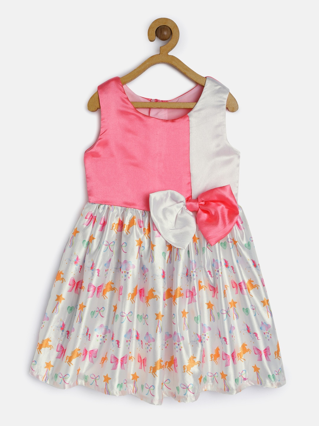 

MANY FROCKS & Girls Pink & White Colourblocked A-Line Dress