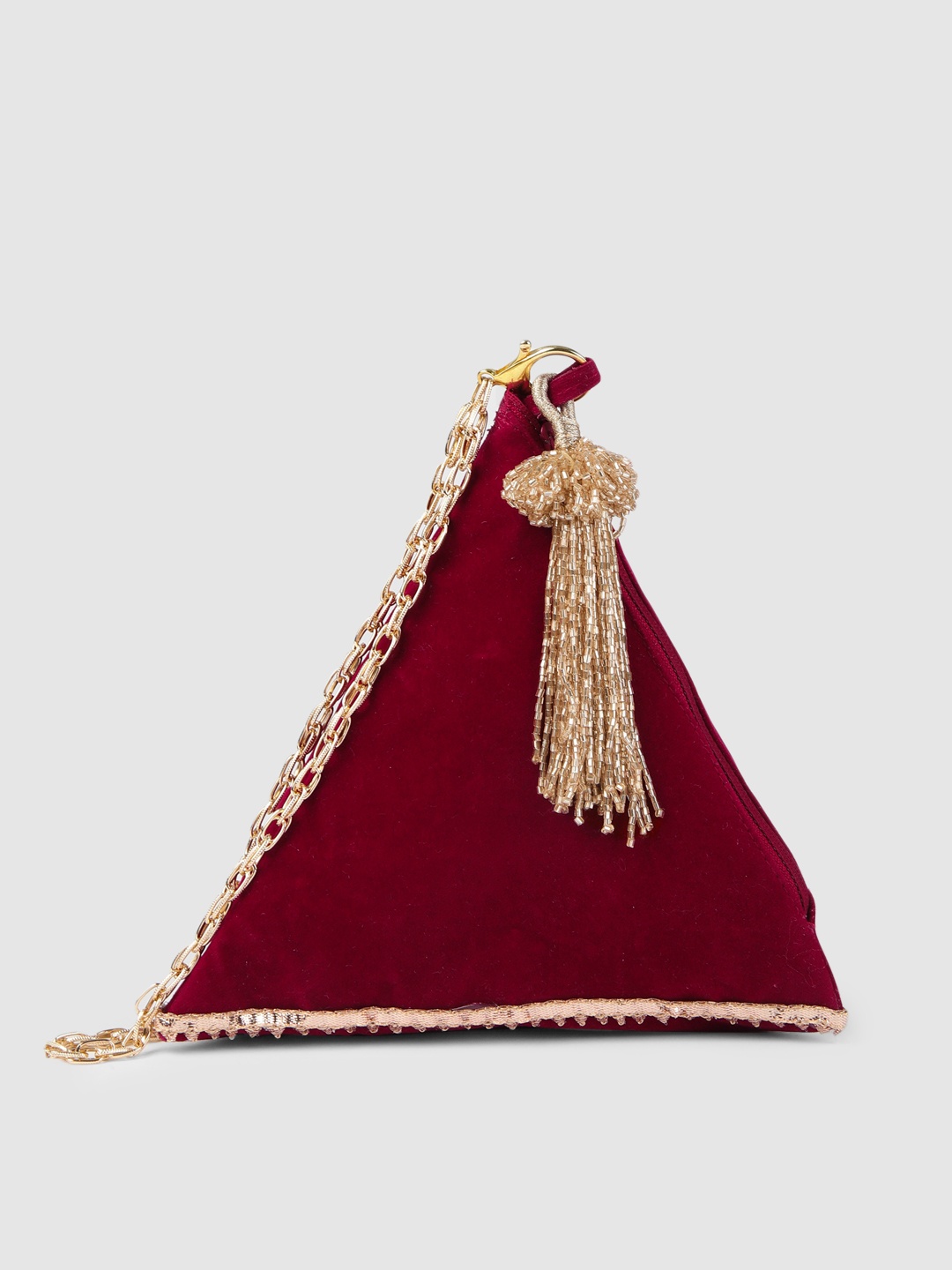 

AccessHer Magenta & Gold-Toned Solid Zip Detail Potli Clutch