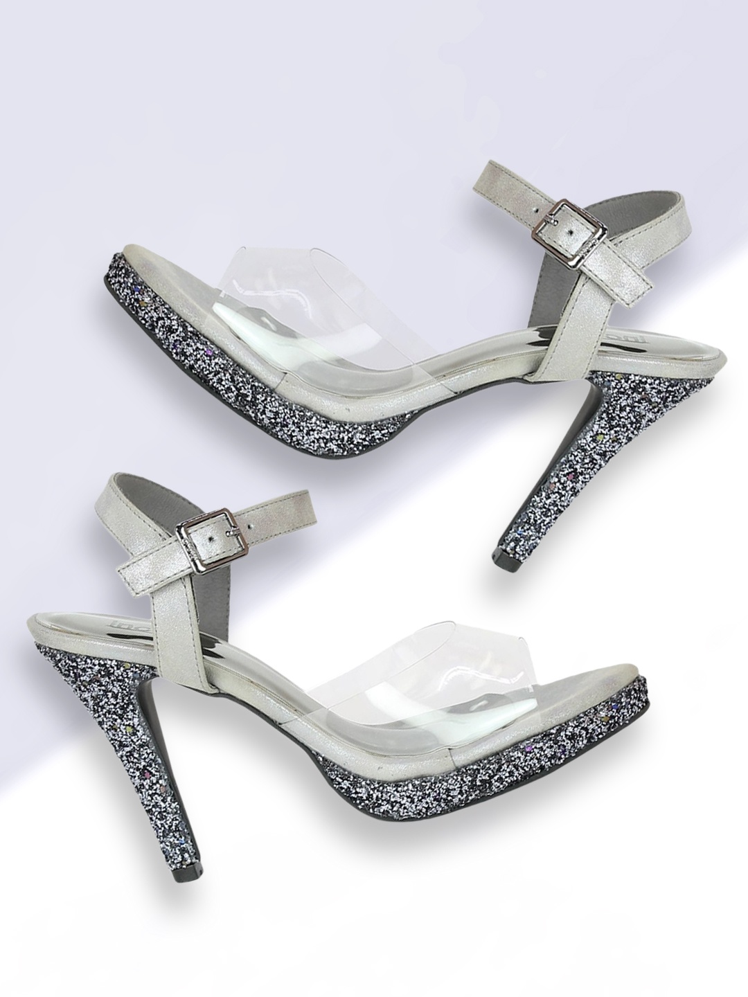 

Inc 5 Women Grey & Transparent Colourblocked Heels