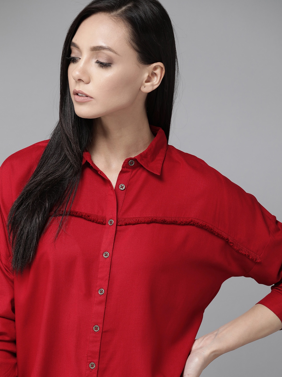 

The Roadster Lifestyle Co Women Red Regular Fit Solid Casual Shirt