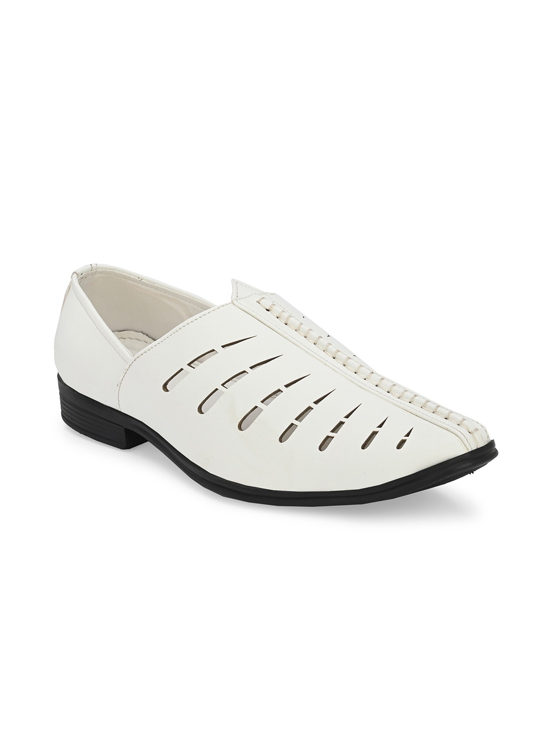 

Azzaro Black Men White Textured Formal Slip-On Shoes