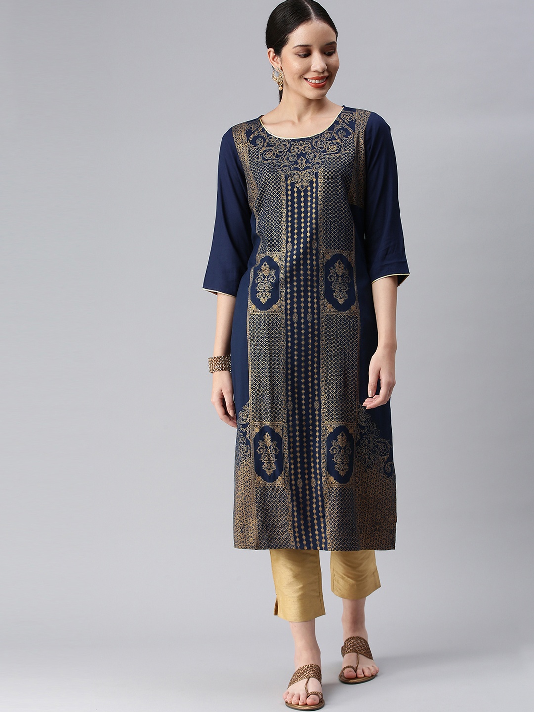 

AURELIA Women Blue Geometric Printed Kurta