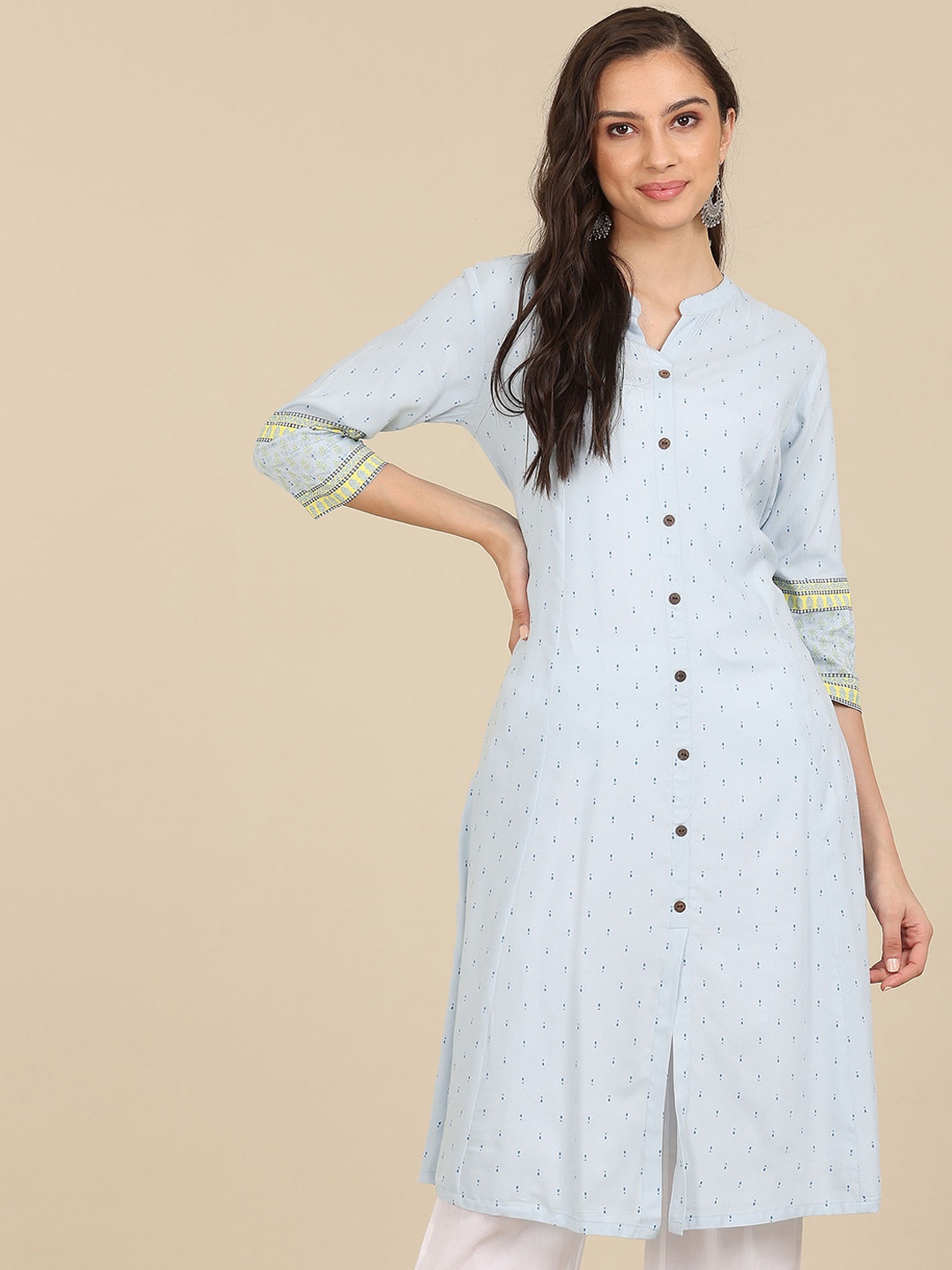 

Karigari Women Blue Solid A-Line Kurta