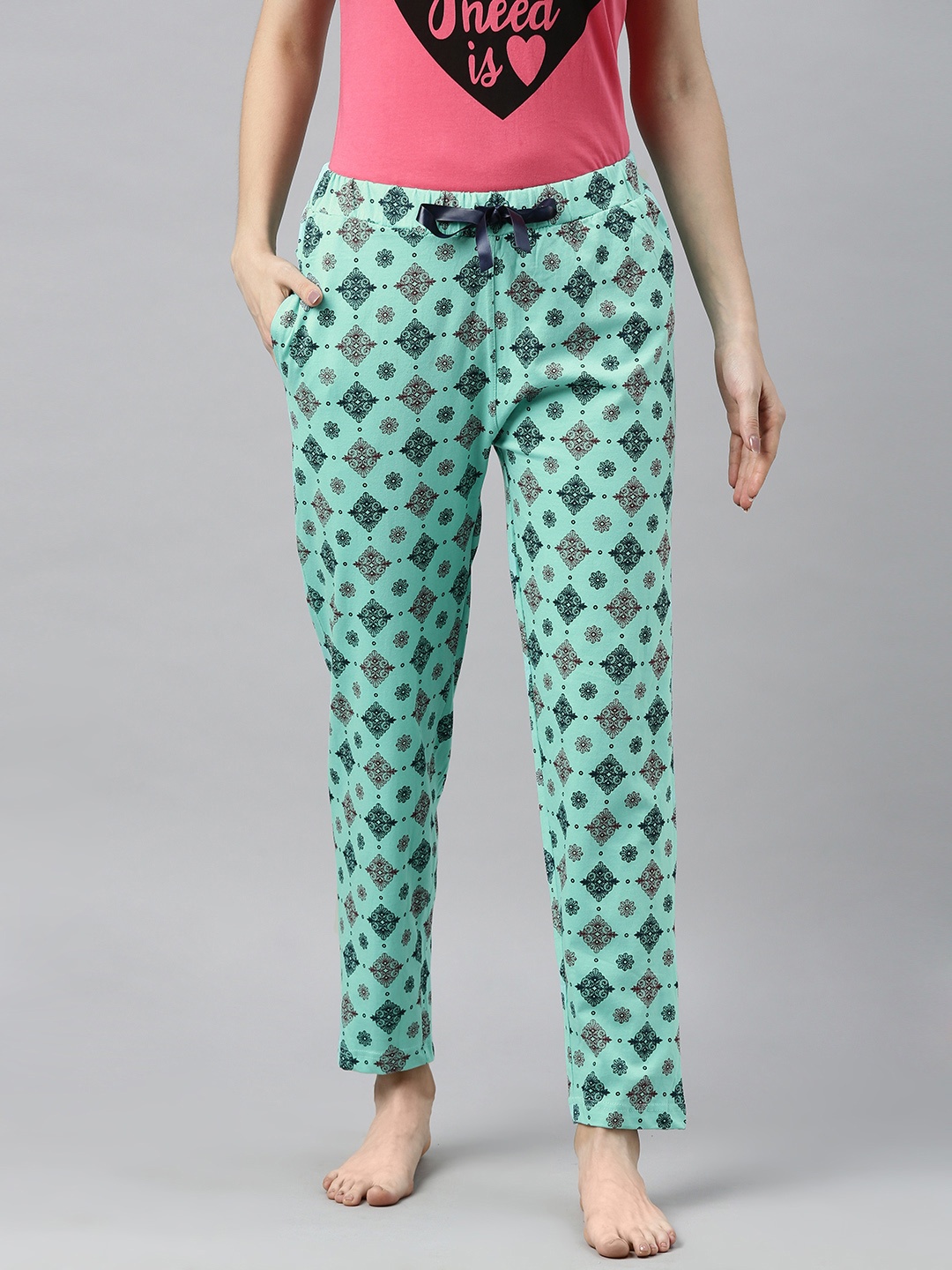 

Enviously Young Women Sea Green Printed Lounge Pants
