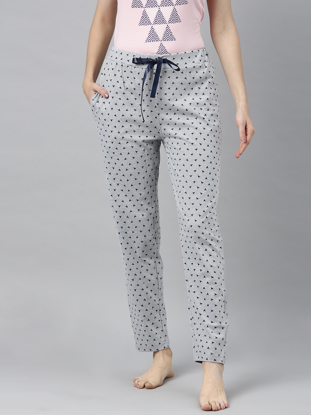 

Enviously Young Women Grey Melange Printed Lounge Pants