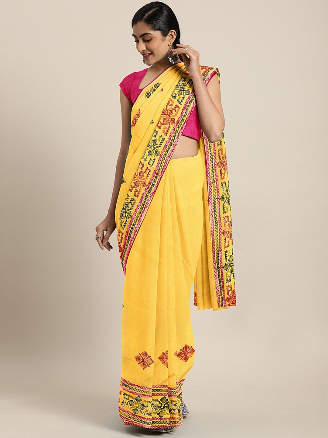 

KALINI Yellow Embroidered Pure Georgette Saree