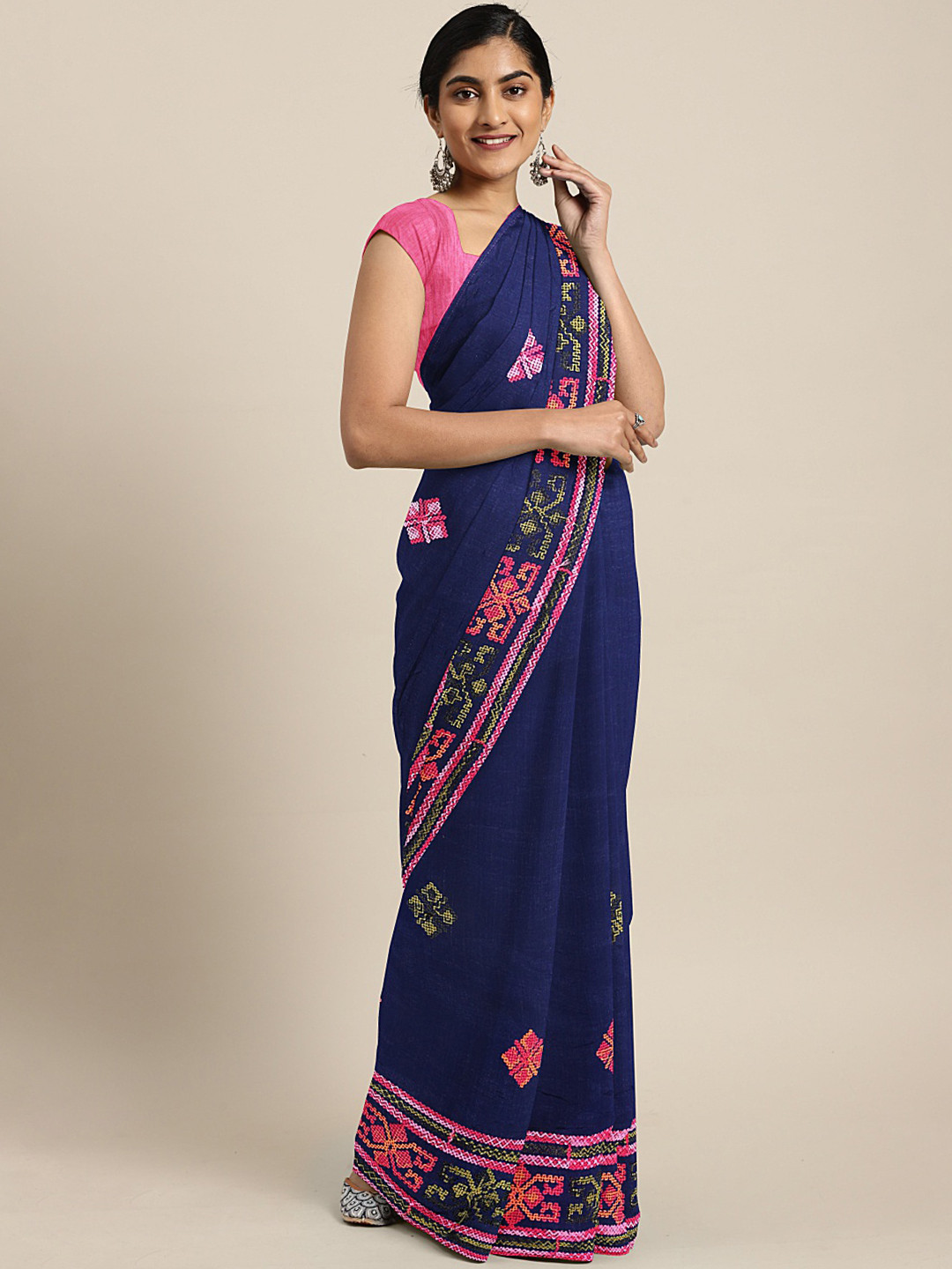 

KALINI Navy Blue Embroidered Pure Georgette Saree