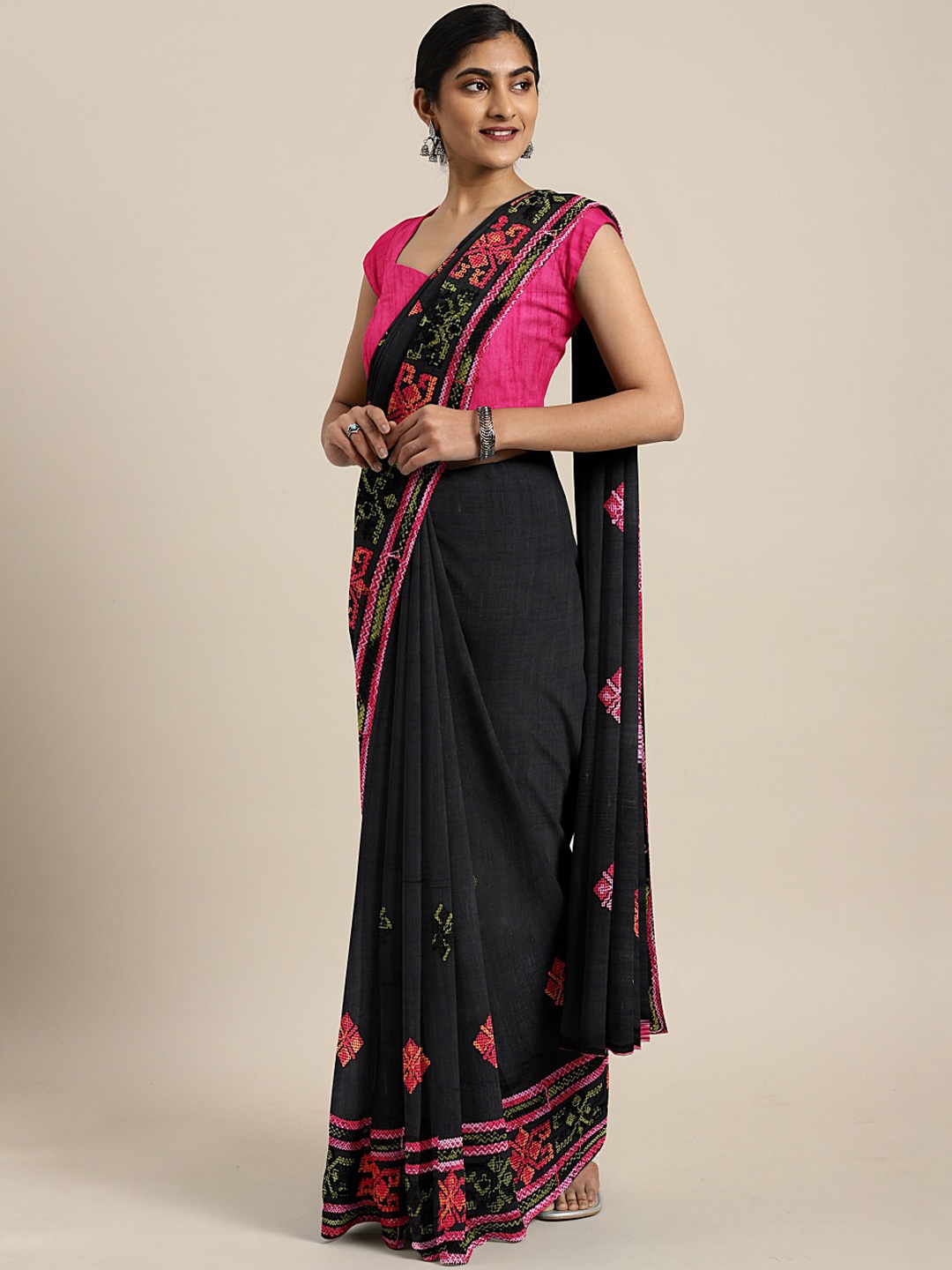 

KALINI Black Embroidered Pure Georgette Saree