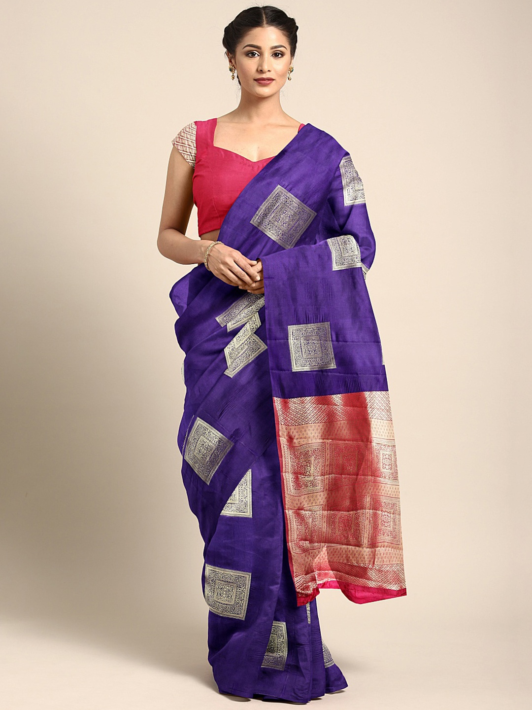 

KALINI Purple & Gold-Toned Woven Design Banarasi Saree