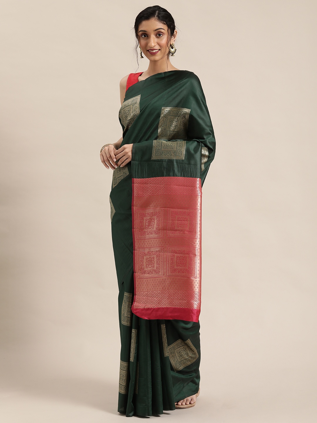 

KALINI Green & Gold-Toned Woven Design Banarasi Saree