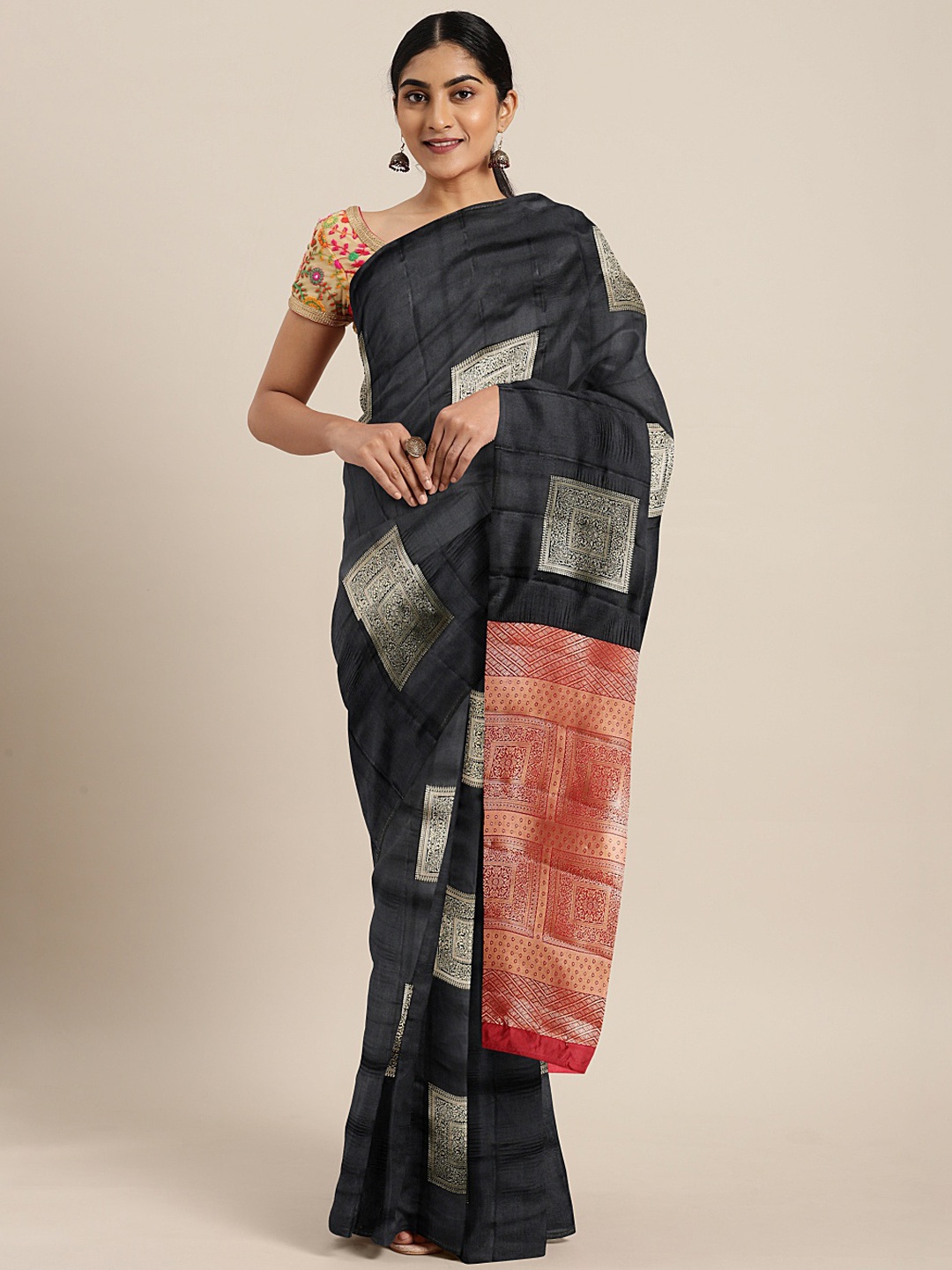 

KALINI Black & Gold-Toned Woven Design Banarasi Saree
