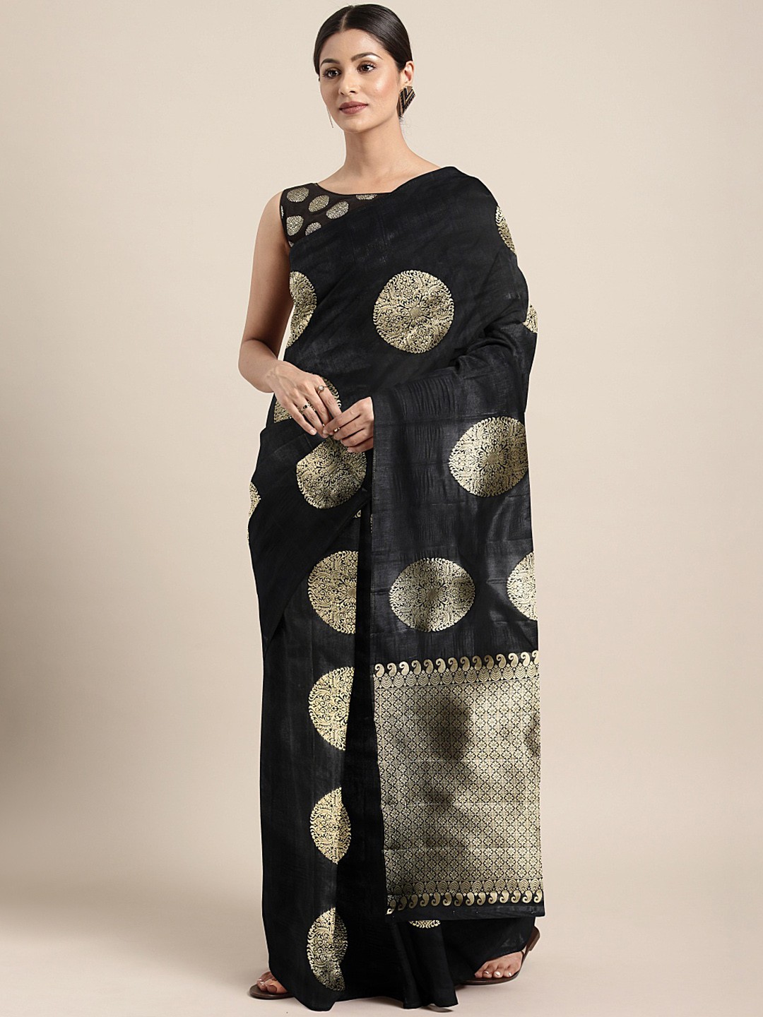 

KALINI Black & Gold-Toned Woven Design Banarasi Saree