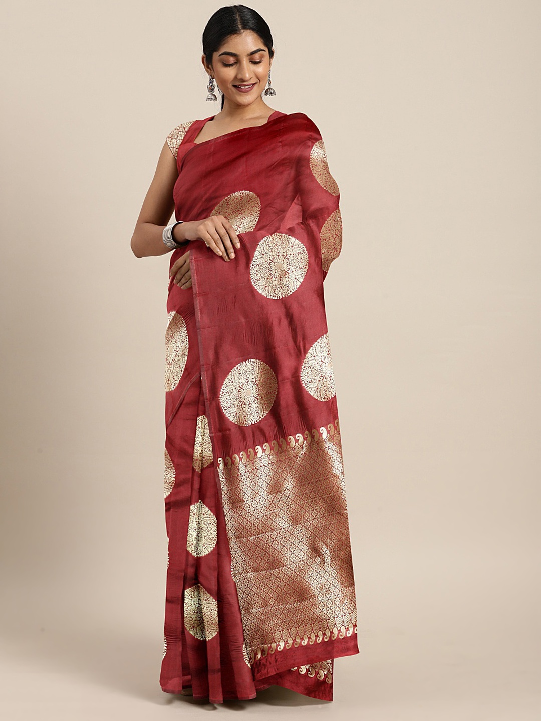 

KALINI Maroon & Golden Silk Cotton Woven Design Banarasi Saree