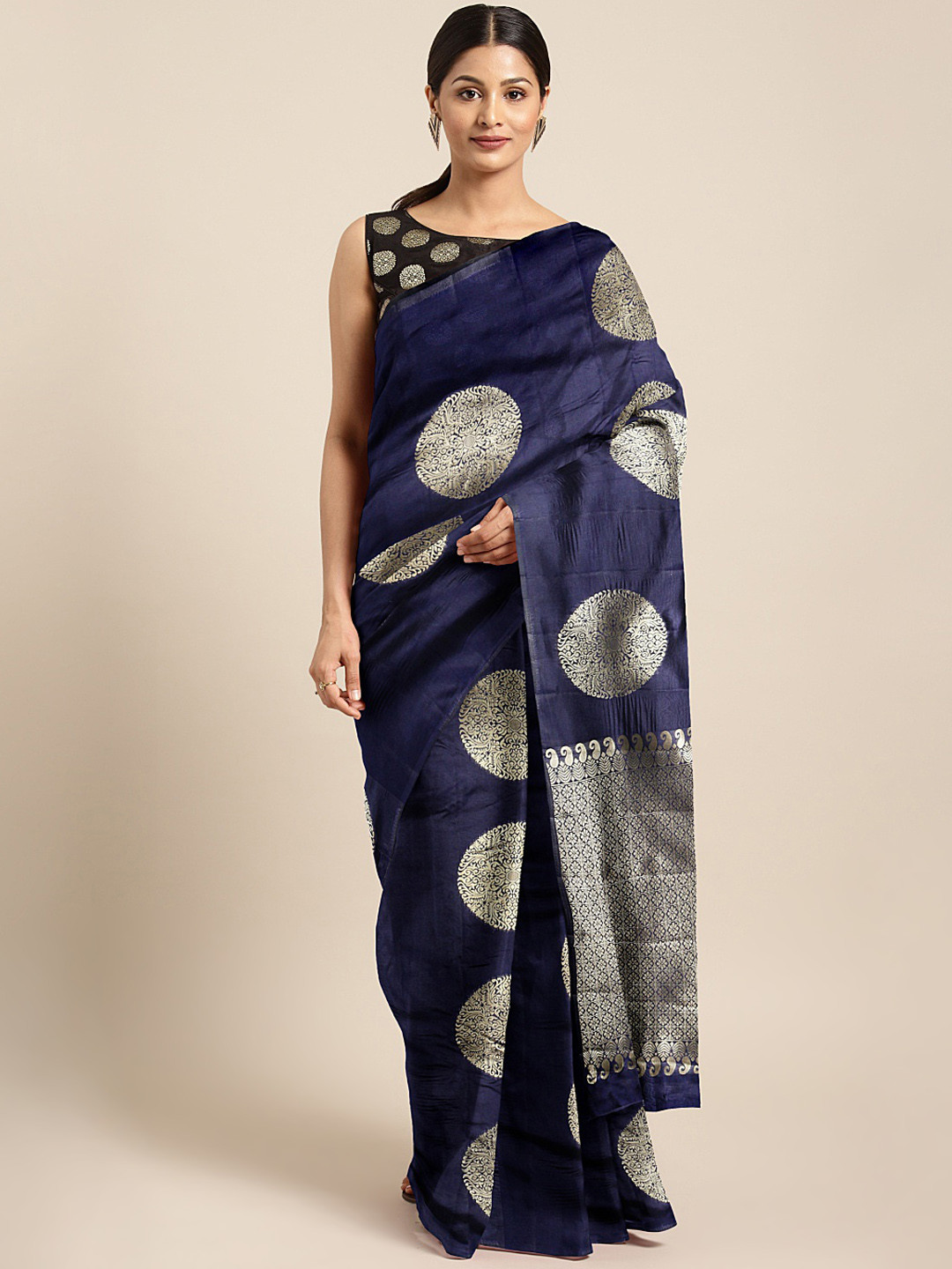

KALINI Navy Blue & Golden Silk Cotton Woven Design Banarasi Saree