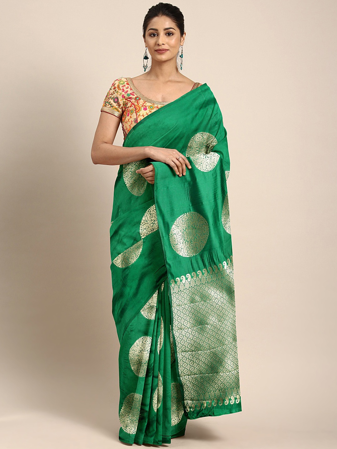 

KALINI Green & Golden Silk Cotton Woven Design Banarasi Saree