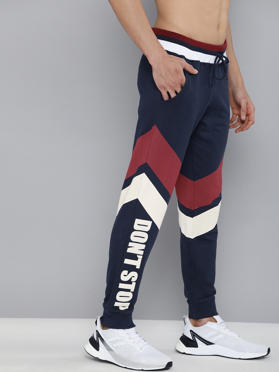 

HERE&NOW Men Navy Blue & Maroon Colourblocked Joggers