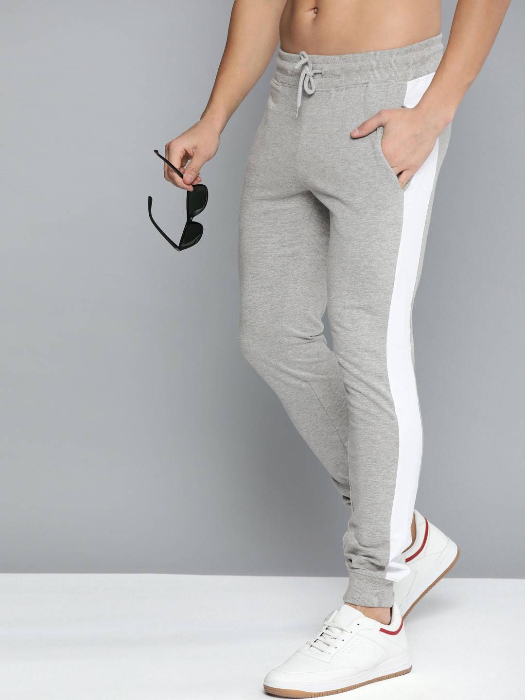

HERE&NOW Men Grey & White Straight Fit Colourblocked Joggers